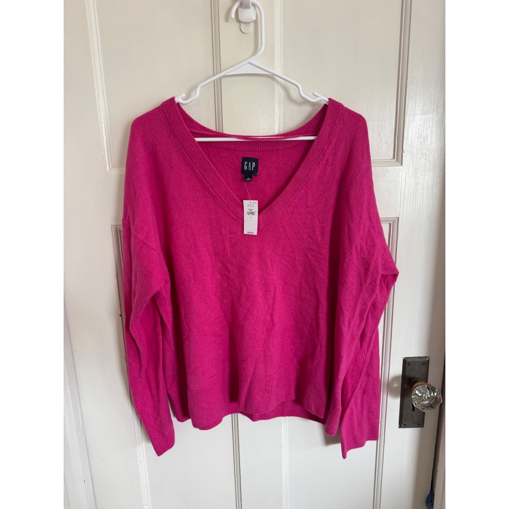 NWT Gap bright pink v-neck sweater size large